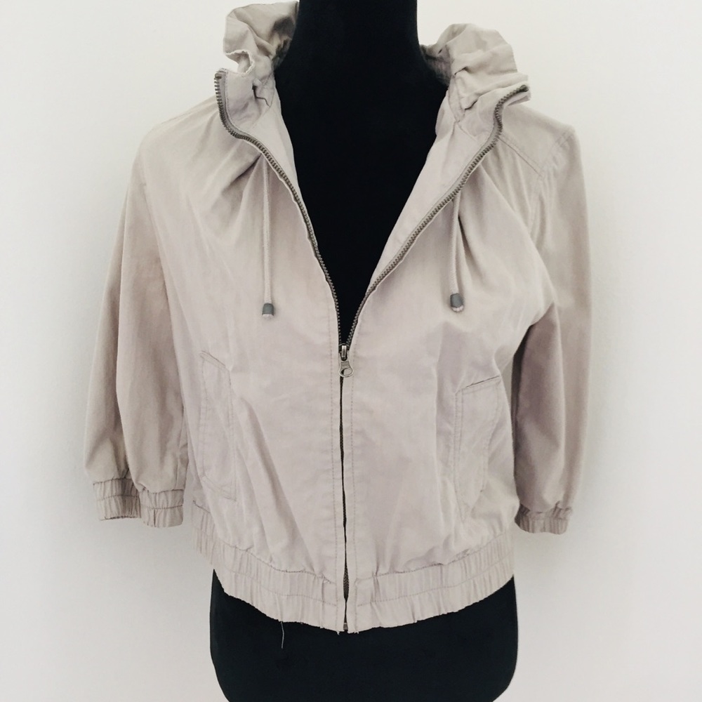 OLD NAVY Light Grey Cropped Jacket Ruffled Collar